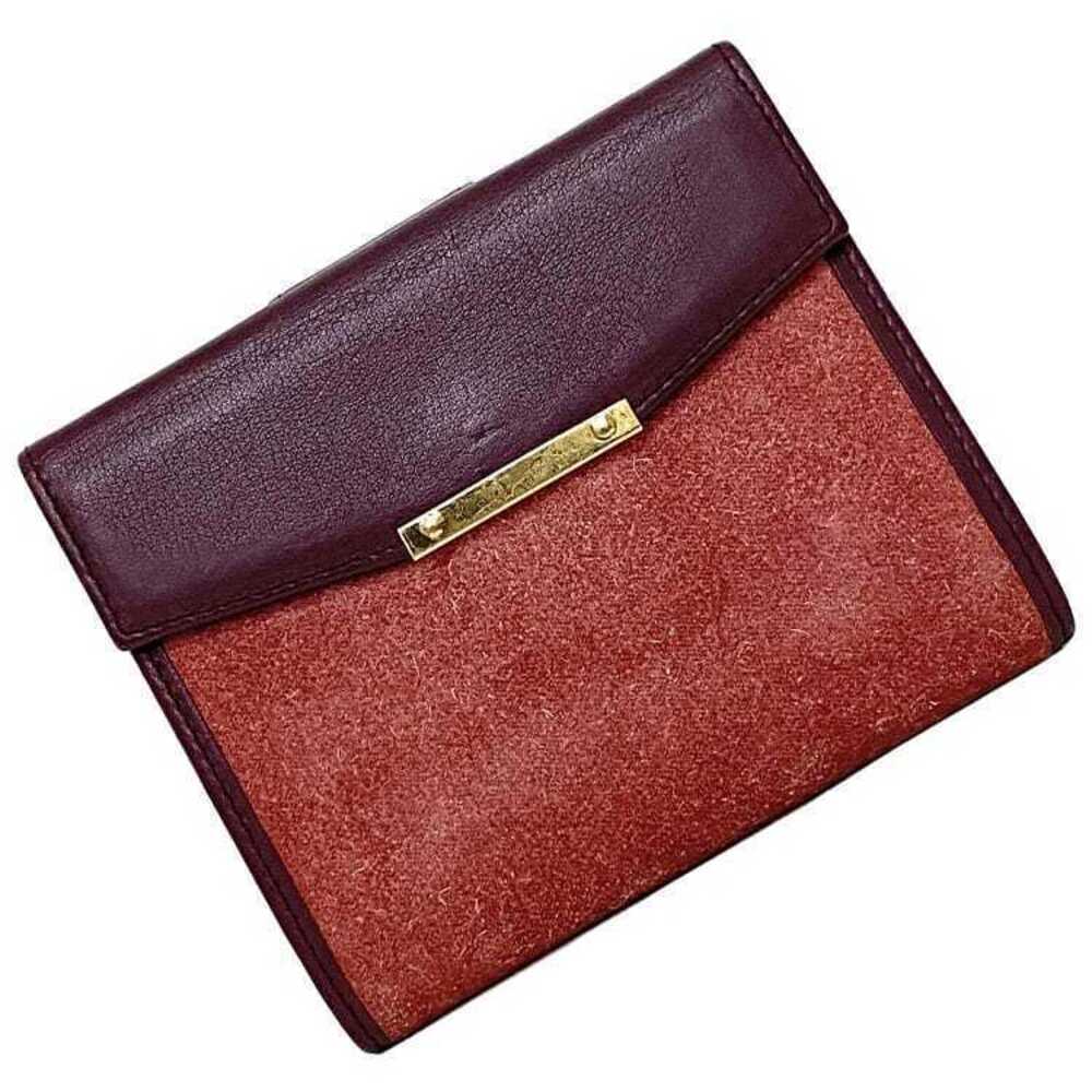 Loewe Bifold Wallet Anagram Suede Leather Folding Snap Closure Pink Purple